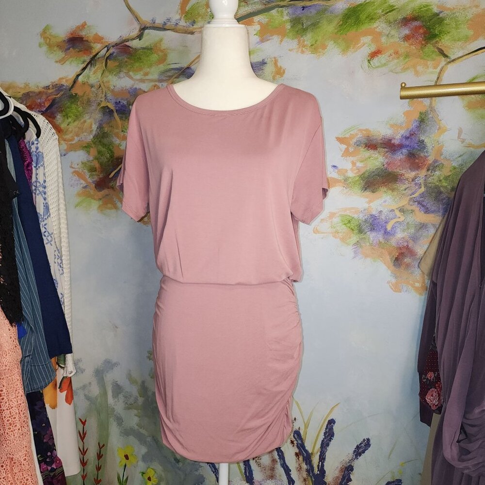 Blush Pink Ruched Short-Sleeve Dress Medium